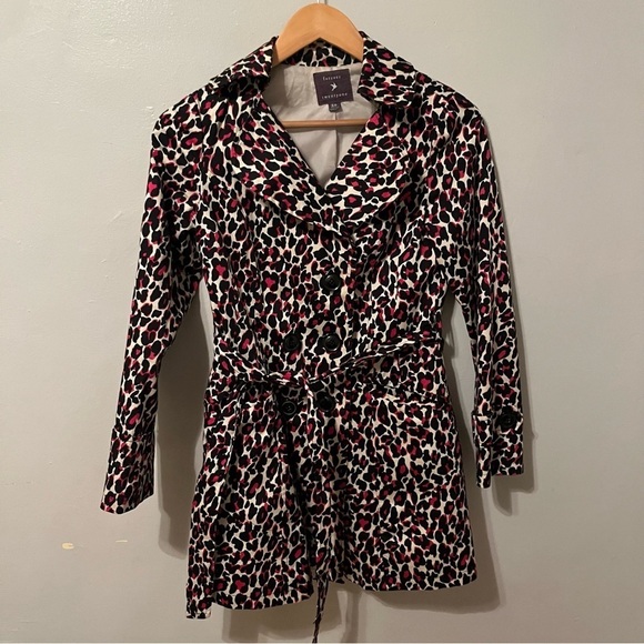 Leopard Animal Print Trenchcoat Rain Jacket Black Pink Small - Picture 2 of 12